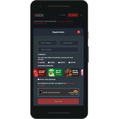Vodds Casino register